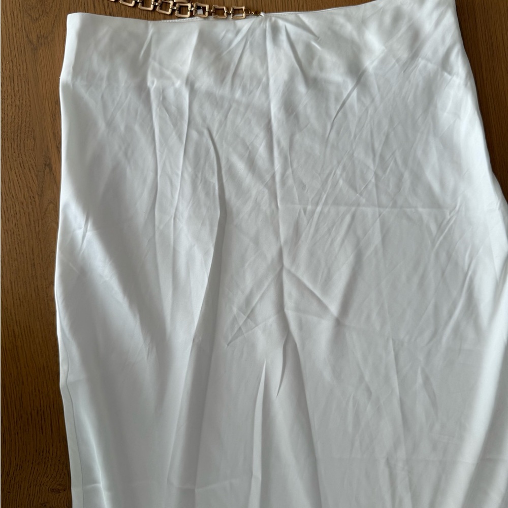 Lioness Marmont White Midi Skirt with Gold Chain Accent